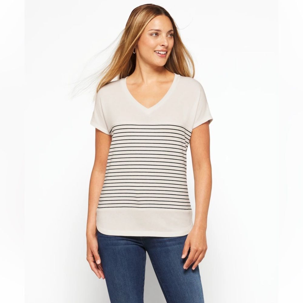 PINK CLOVER Bevan Short Sleeve Knit Tee off white medium petite Stitch Fix NWT